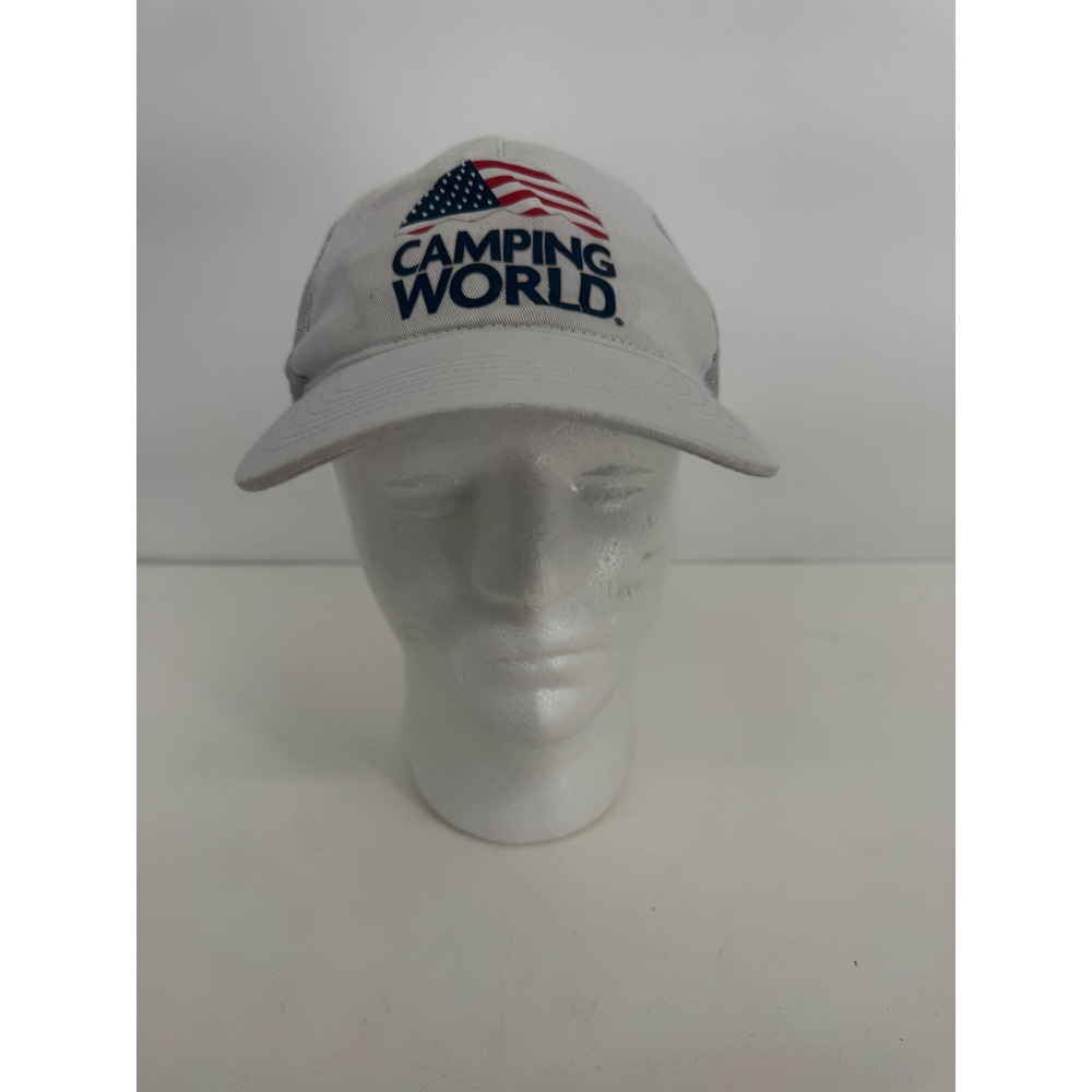 Camping World Gray Trucker Hat Mesh Back Snapback American Flag Logo Cap